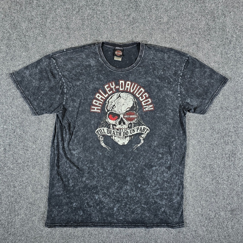 2011 Harley Davidson 2 Sided Skull/Flame‎ Graphic Shirt Black Men's Size 2XL Y2K